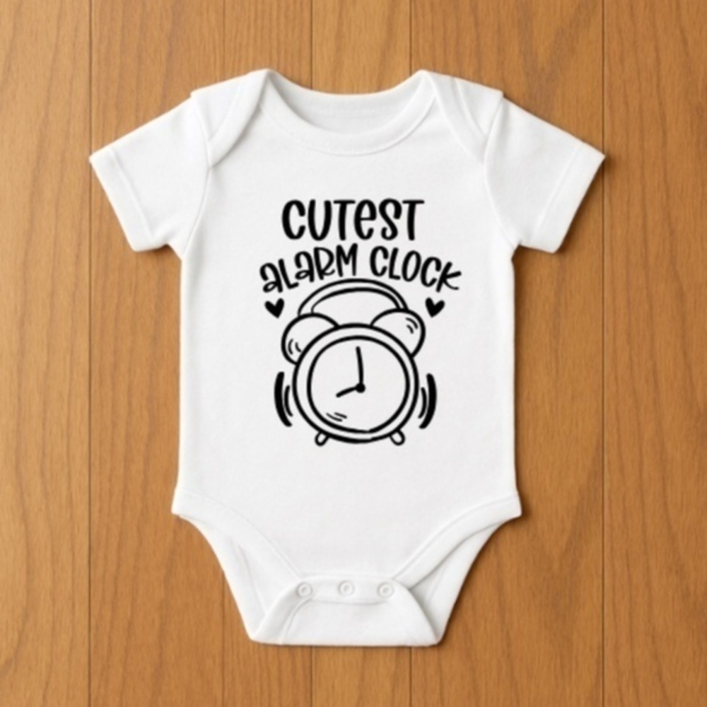 Cutest Alarm Clock White Baby Onesie